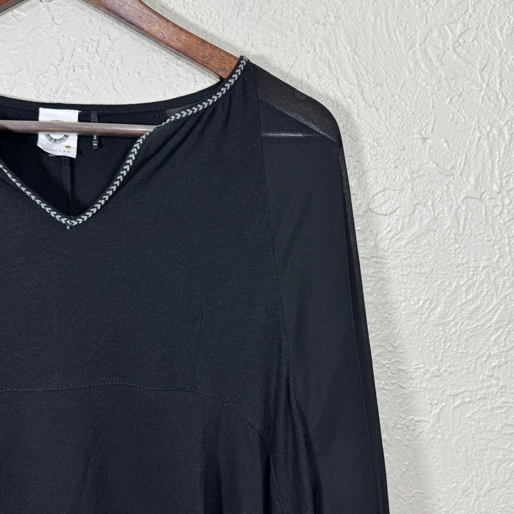 Akemi + Kin Anthropologie Top XS Fenn Black Boho Sheer Babydoll Peasant OB553735 - Picture 3 of 12